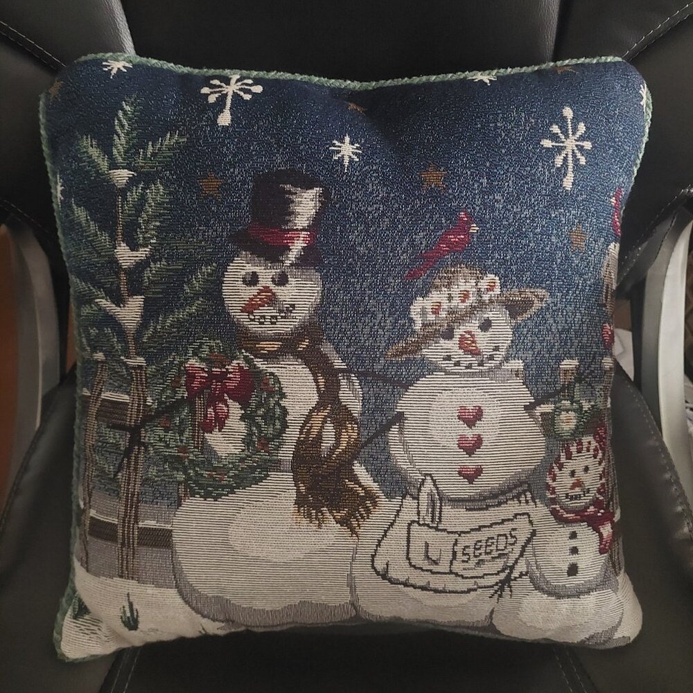 Vintage Christmas Tapestry Throw Pillow Winter Snowman Country Farmhouse Fashion